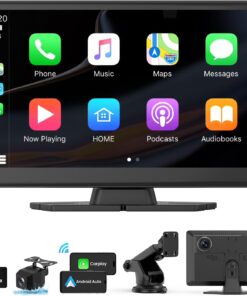 VyKure Portable Carplay Screen for Car 5K Dash Cam, 9" Wireless CarPlay & Android Auto Car Audio Receivers with 1080p Backup Camera, Bluetooth/GPS Navigation/Voice Control/Mirror Link (Black)