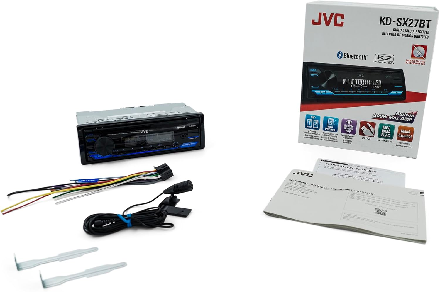 JVC KD-SX27BT Car Stereo with Bluetooth, 100W Digital Media Receiver, 1.5A USB to Charge Devices, Single DIN Head Unit, AM/FM, Aux-in, JVC Remote App - Image 8