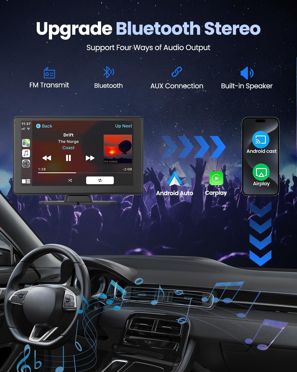 VyKure Portable Carplay Screen for Car 5K Dash Cam, 9" Wireless CarPlay & Android Auto Car Audio Receivers with 1080p Backup Camera, Bluetooth/GPS Navigation/Voice Control/Mirror Link (Black) - Image 4