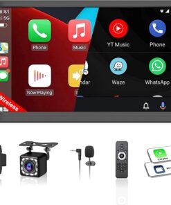 Double Din Car Stereo with 7" HD Touchscreen, Wireless Apple Carplay & Android Auto, Backup Camera, Bluetooth, SWC, Mirror Link, Type-C, FM/AM Car Radio Receiver