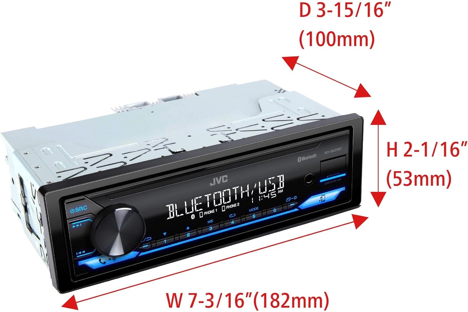 JVC KD-SX27BT Car Stereo with Bluetooth, 100W Digital Media Receiver, 1.5A USB to Charge Devices, Single DIN Head Unit, AM/FM, Aux-in, JVC Remote App - Image 4