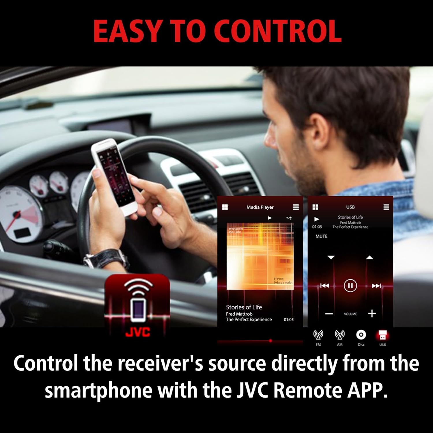 JVC KD-SX27BT Car Stereo with Bluetooth, 100W Digital Media Receiver, 1.5A USB to Charge Devices, Single DIN Head Unit, AM/FM, Aux-in, JVC Remote App - Image 6