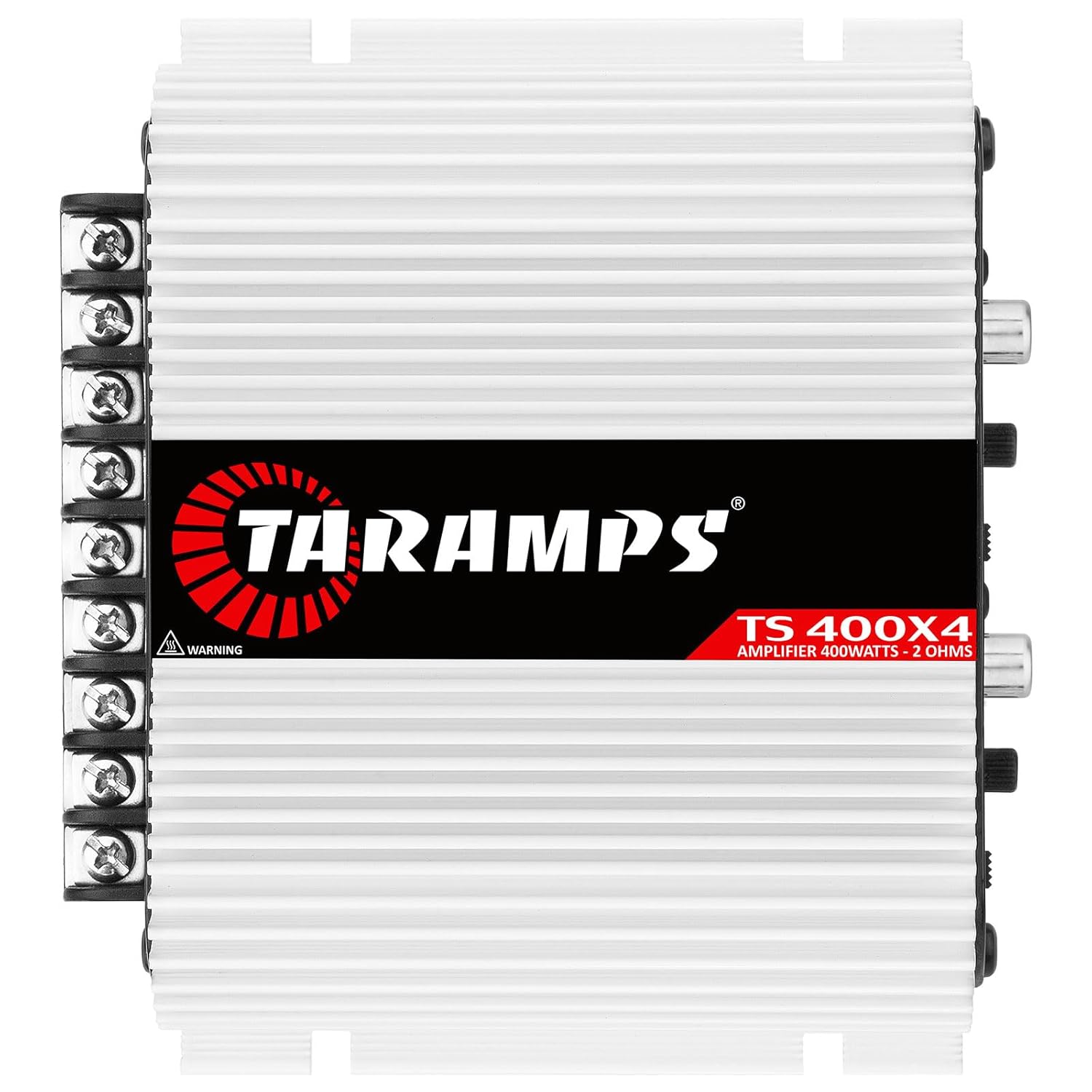 Taramps TS 400x4 2 Ohms White Multichannel Stereo Amplifier 400 Watts Rms, 4 Channels, Full Range, Car Audio Digital 2 Bridged Channel, Crossover High/Low Pass, with RCA and Automatic High Level Input