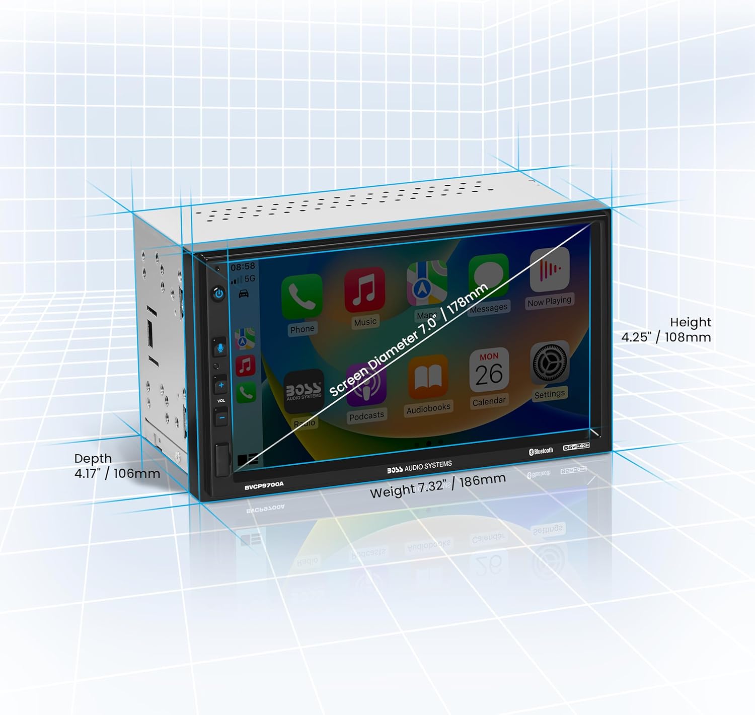 BOSS Audio Systems BVCP9700A Car Stereo - Apple CarPlay, Android Auto, Double Din, 7 Inch Touchscreen, Bluetooth, No CD DVD Player, AM/FM Radio Receiver - Image 4