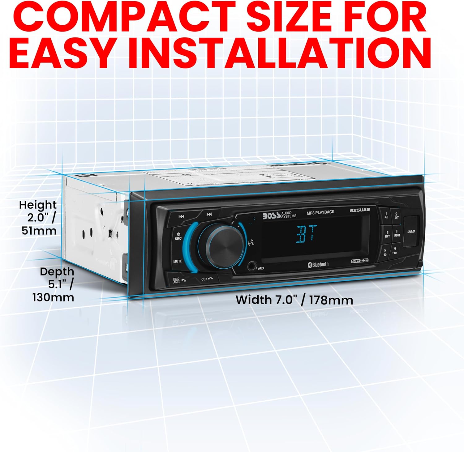 BOSS Audio Systems 625UAB Single DIN Car Stereo with Bluetooth - No CD DVD Player, AM/FM Radio Receiver, Aux Input, USB - Image 5