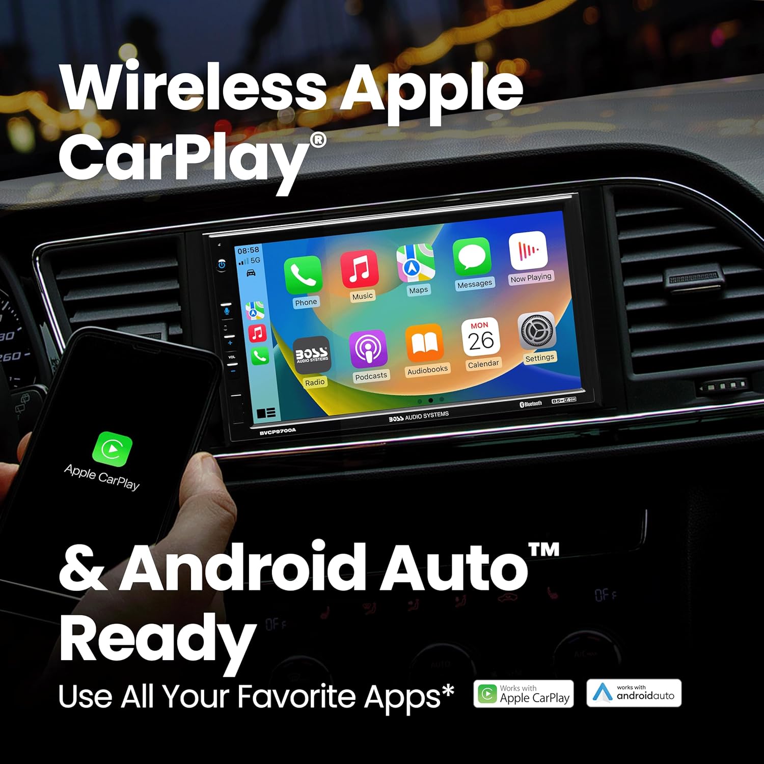 BOSS Audio Systems BVCP9700A Car Stereo - Apple CarPlay, Android Auto, Double Din, 7 Inch Touchscreen, Bluetooth, No CD DVD Player, AM/FM Radio Receiver - Image 3