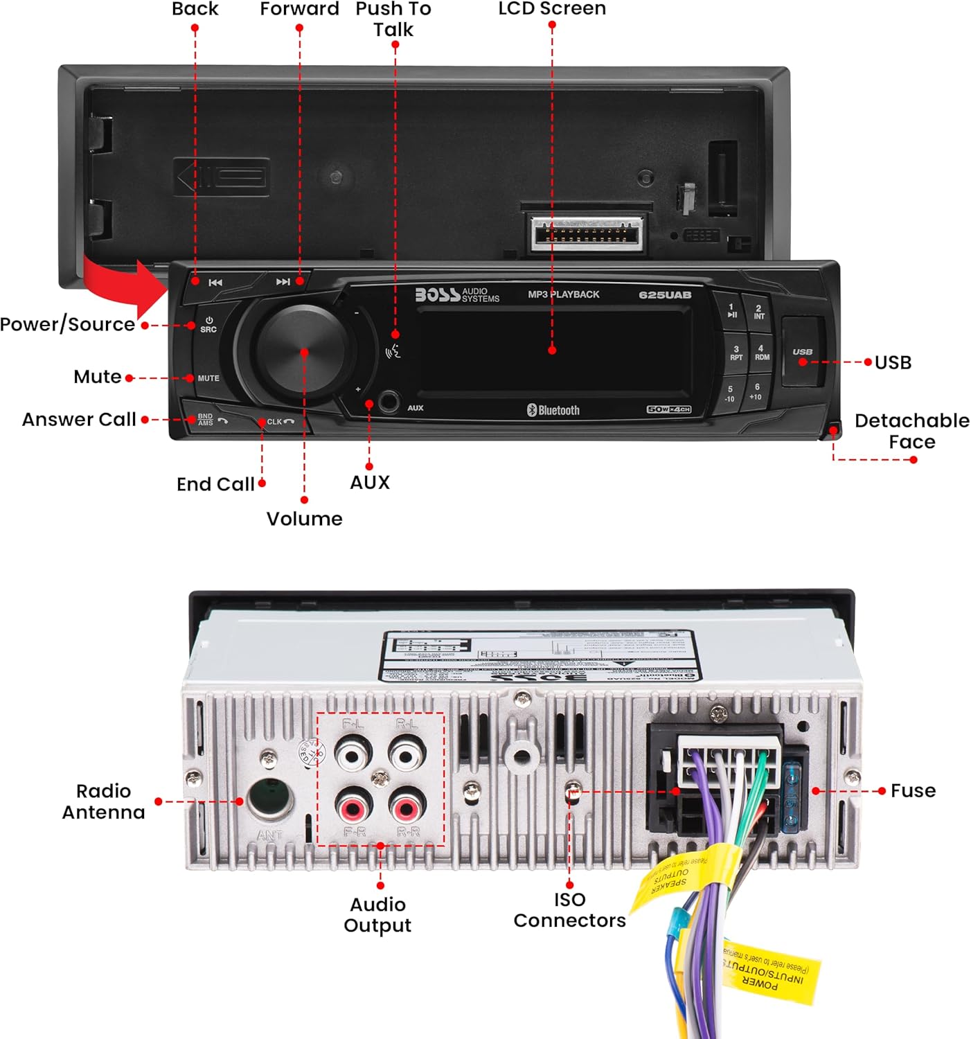 BOSS Audio Systems 625UAB Single DIN Car Stereo with Bluetooth - No CD DVD Player, AM/FM Radio Receiver, Aux Input, USB - Image 2