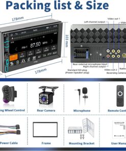 Alternative view of Double Din Car Stereo with 7" HD Touchscreen, Wireless Apple Carplay & Android Auto, Backup Camera, Bluetooth, SWC, Mirror Link, Type-C, FM/AM Car Radio Receiver