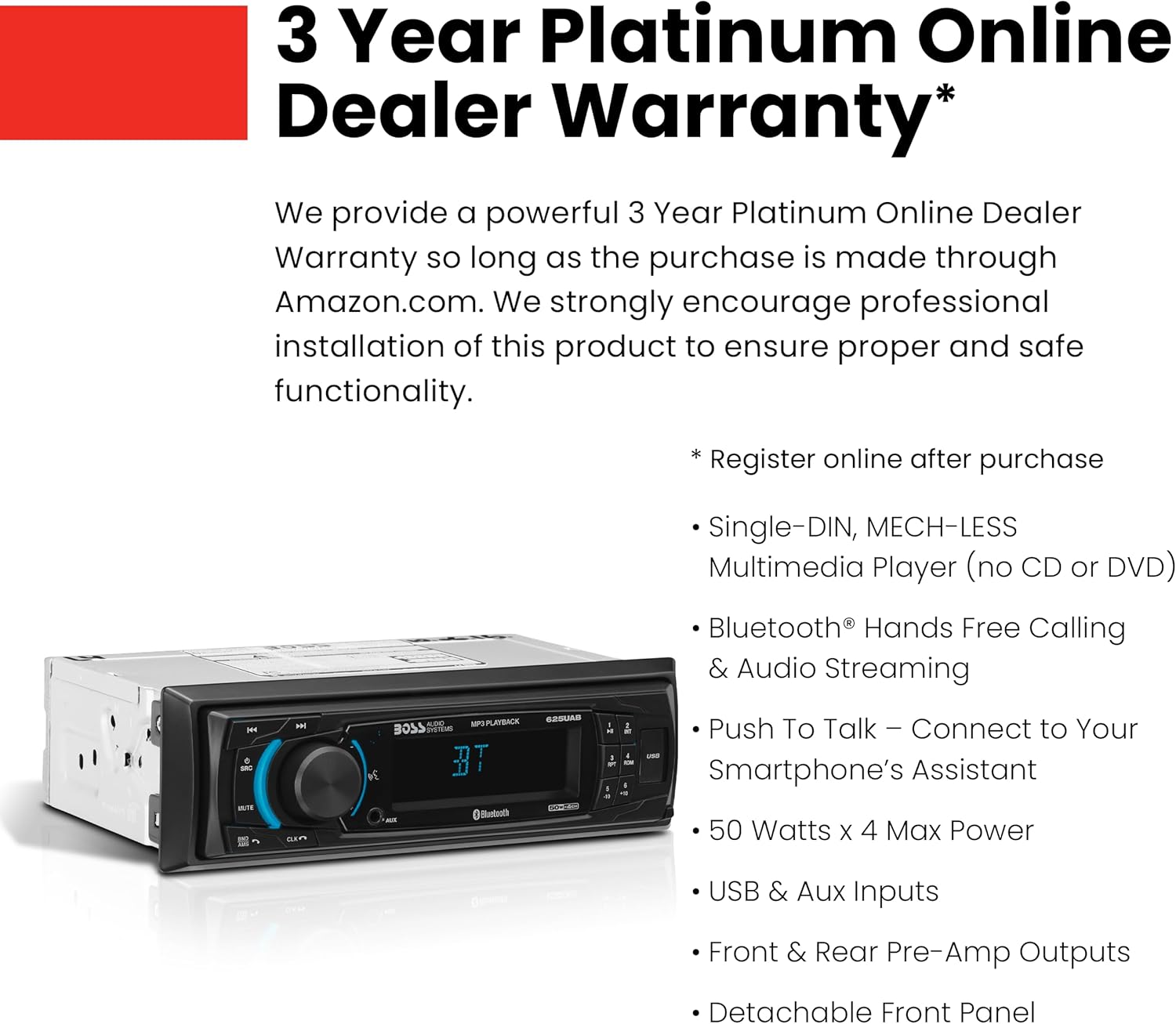 BOSS Audio Systems 625UAB Single DIN Car Stereo with Bluetooth - No CD DVD Player, AM/FM Radio Receiver, Aux Input, USB - Image 4